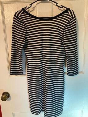 Express Black and White Sparkly Striped Boatneck Dress